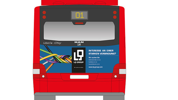 Werbung der LQ Group auf regionalen Bussen
